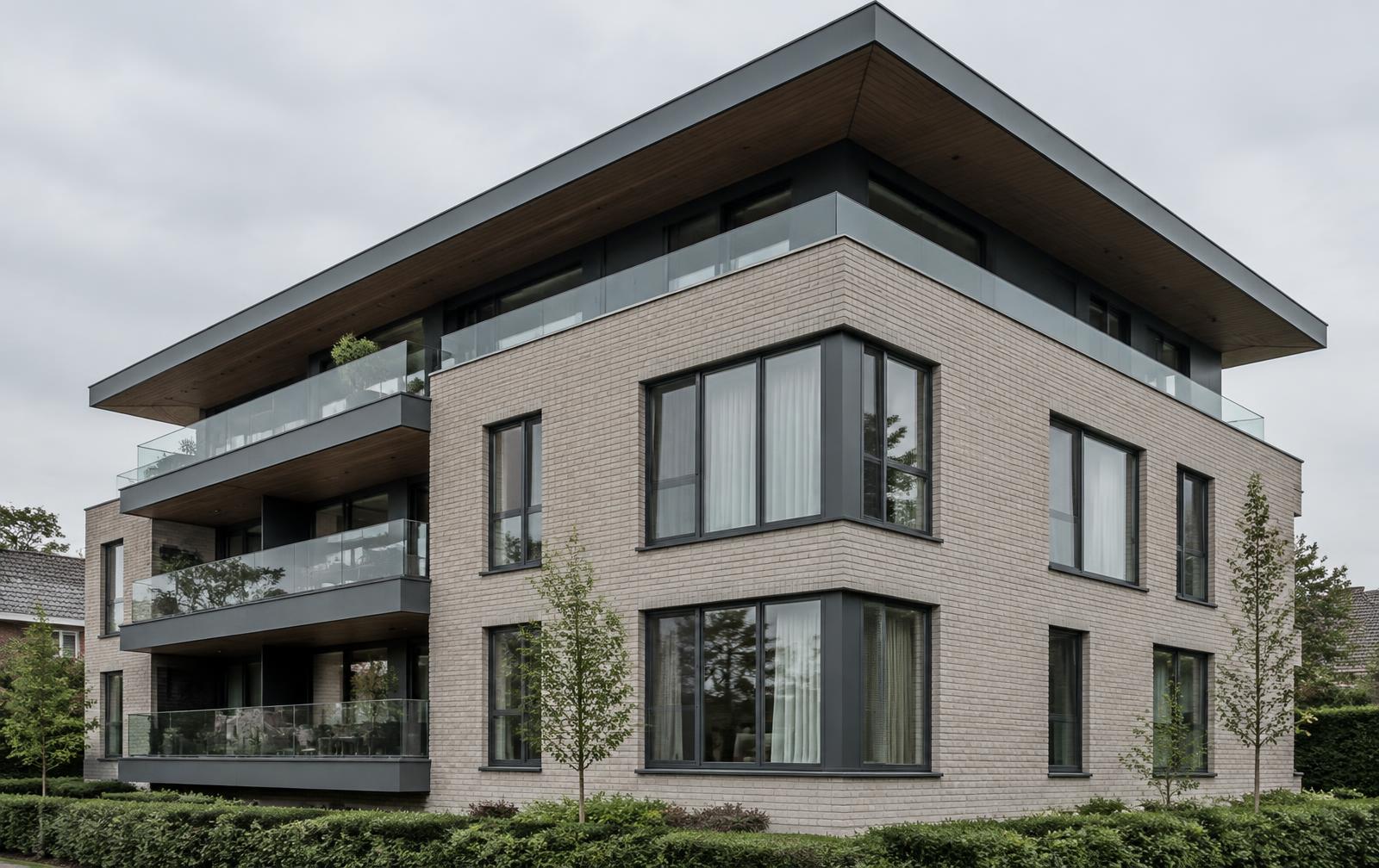 Apartment building with a flat roof